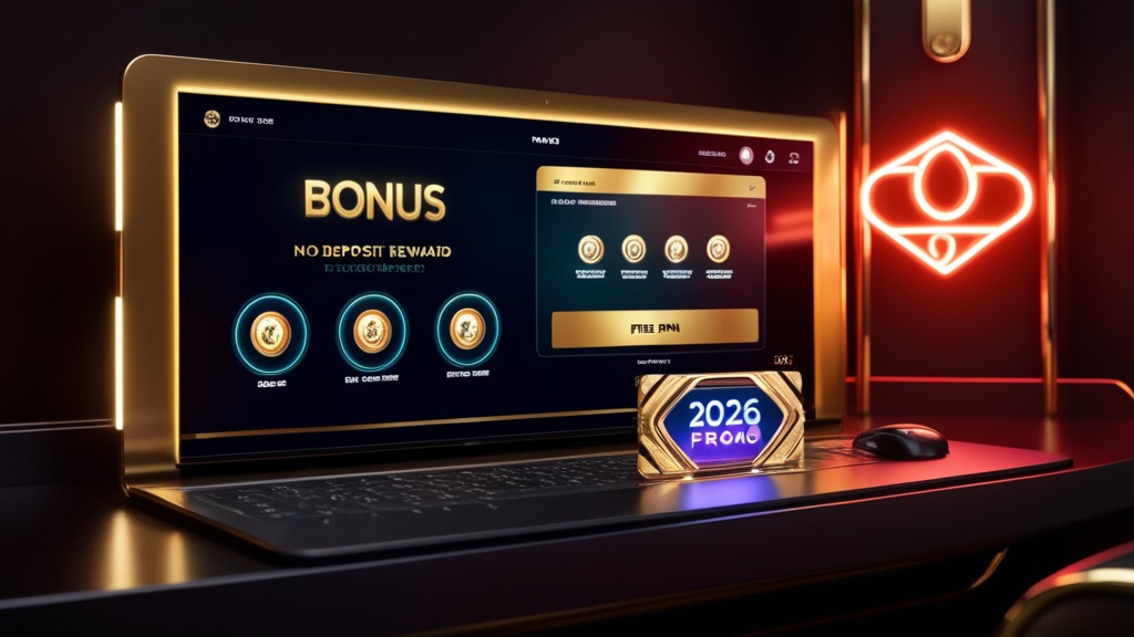 شاشة تعرض بونص بدون إيداع وأكواد 2026 مع أجواء كازينو مظلمة
